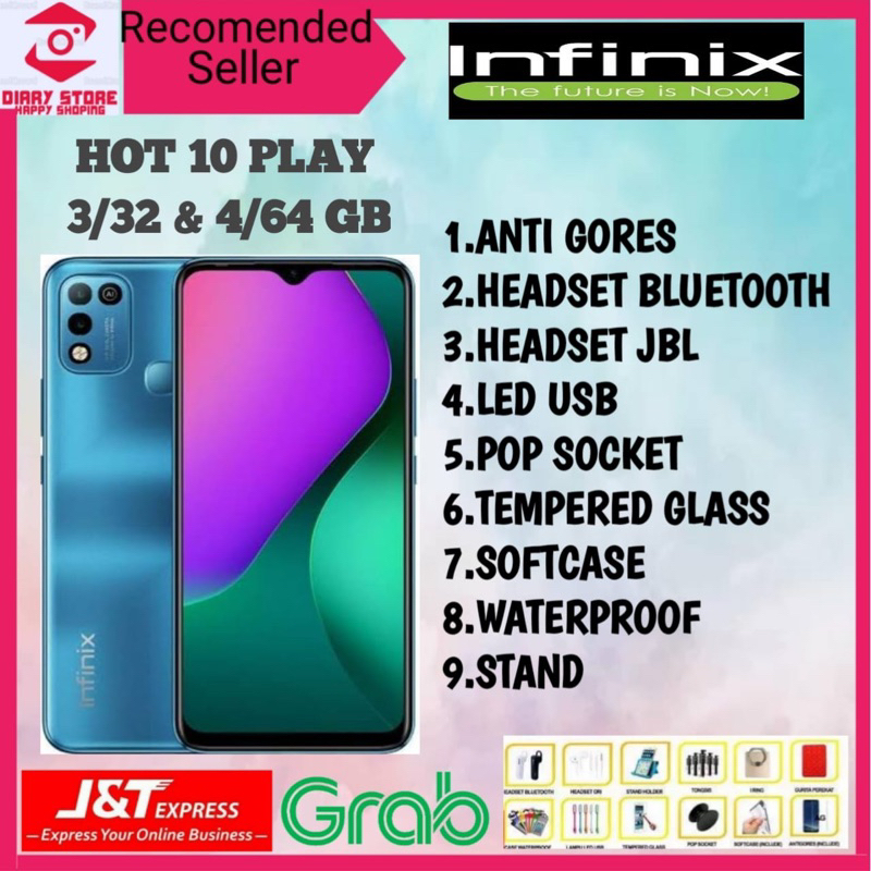 INFINIX HOT 10 PLAY RAM 3/32GB & RAM 4/64GB banyak bonus