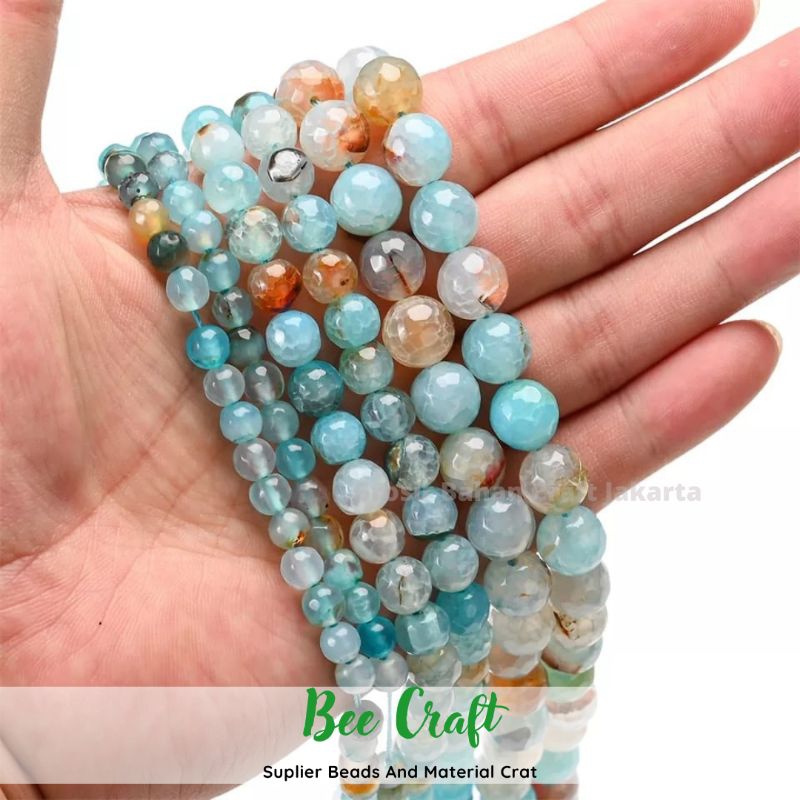 Batu Alam Aquamarine Serat Bulat Alami 4mm -12mm