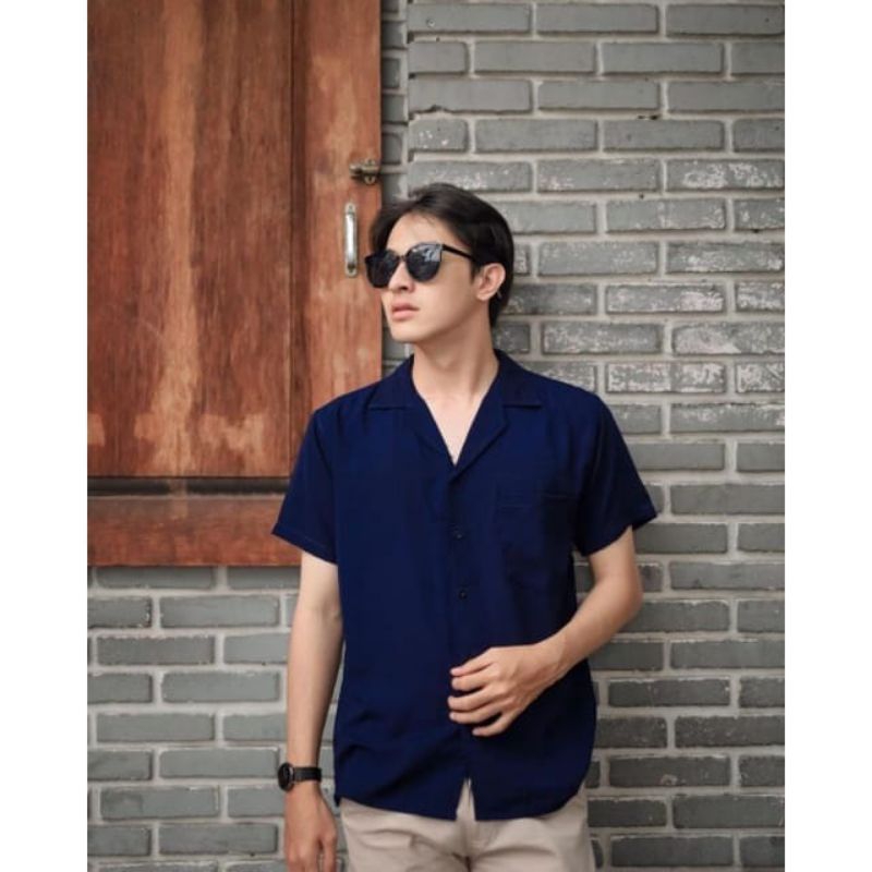 kemeja Pria Vintage Polos Lengan Pendek Casual Rayon Retro Pantai Hawai Premium Unisex Viral