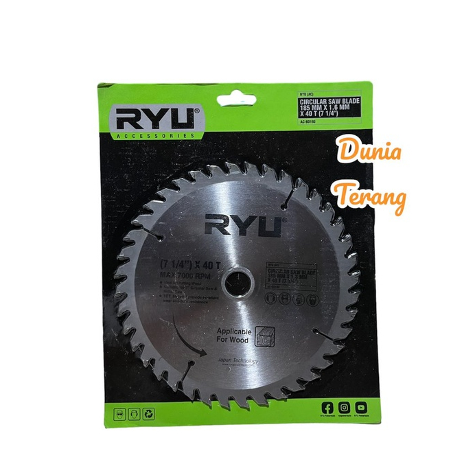 Mata Gergaji Kayu RYU 7&quot; x 24T 40T - Tct Circular Saw Blade 185 mm x 1.6 mm x 24 T 7 1/4&quot; x 40 T - Tct Mitter Saw Blade RYU (AC) AC-BD192 AC-BD193