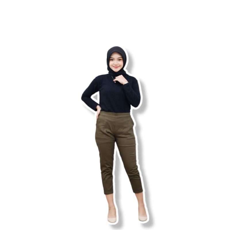 CELANA WANITA GIO PANTS 7/9 KATUN STRETCH / CELANA WANITA PINGGANG KARET 7/9