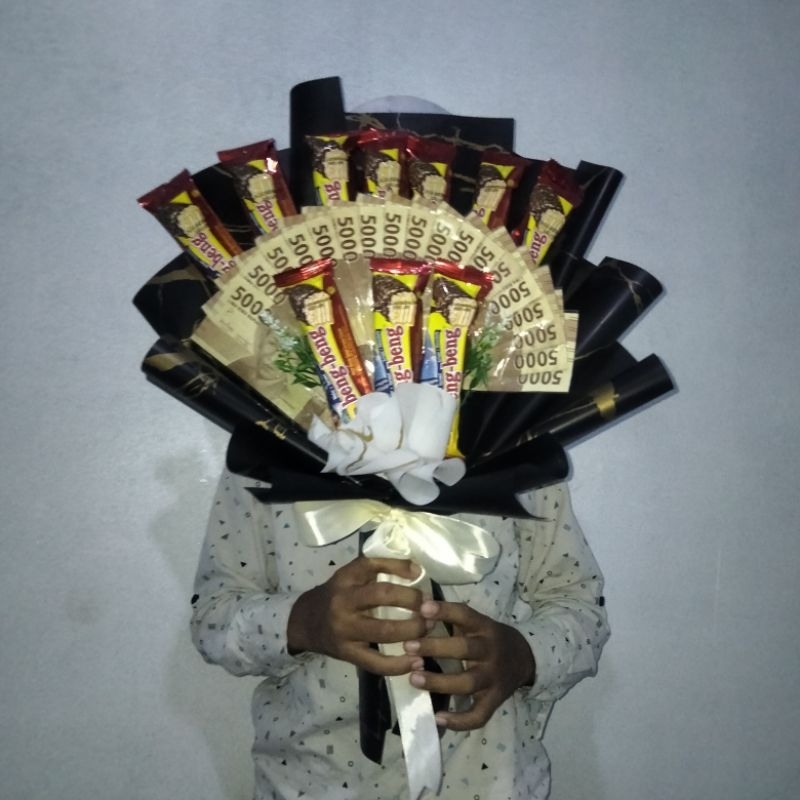 buket uang asli bentuk kipas mix bengbeng/buket uang 5rb an/buket untuk anak cowok