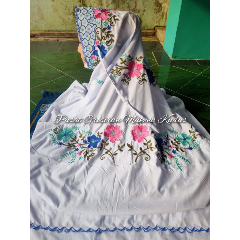 MUKENA TERUSAN PUTIH BORDIR ASLI RAYA BAHAN KATUN IMPORT ADEM