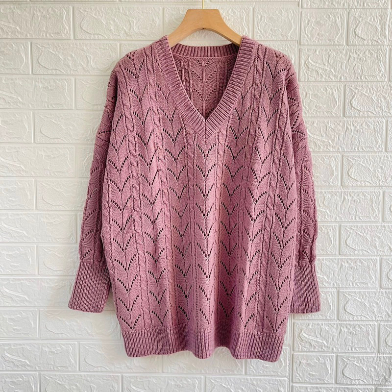 VANIA BLOUSE SWEATER RAJUT JARING OVERSIZE KERAH V ATASAN LENGAN PANJANG WANIAT