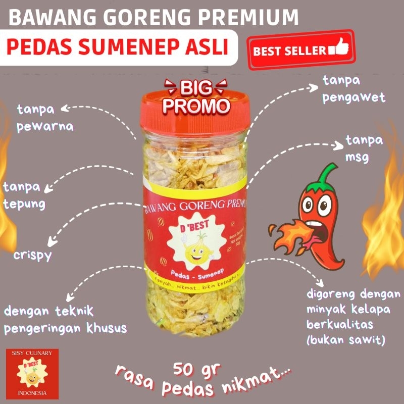 

D 'Best Bawang Goreng Premium Sumenep Pedas / Premium Fried Shallots