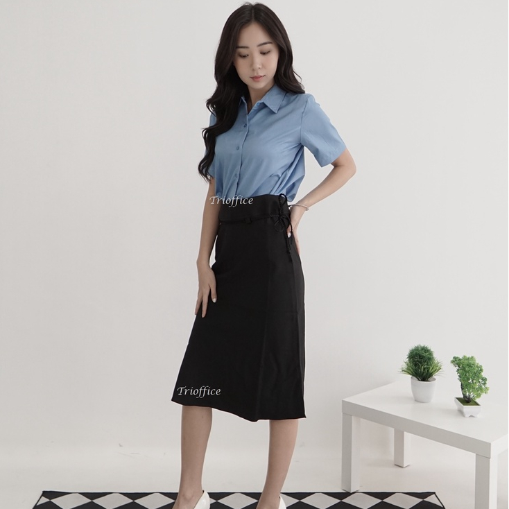 Rok Model Aline Duyung Hitam Kerja Polos Midi 7/8