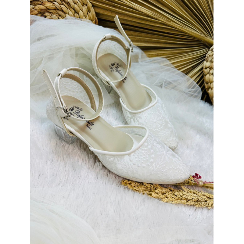 sepatu wanita siera warna putih 5cm kaca