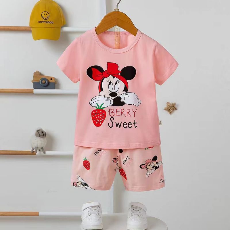 Setelan Celana Pendek HP anak perempuan bahan katun organik motif Frozen baby