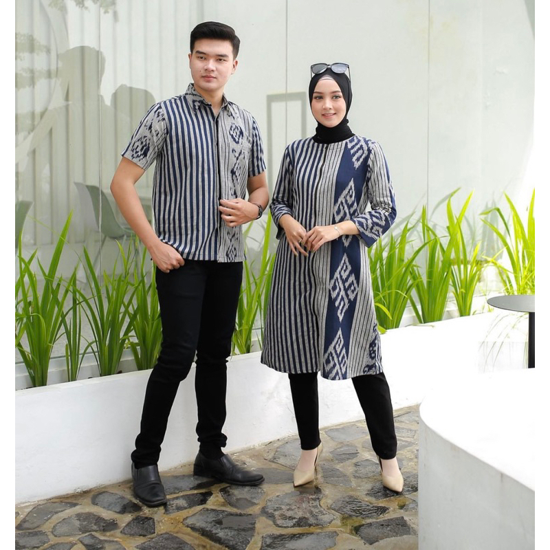 cople baju tenun motif Kalimantan mix lurik