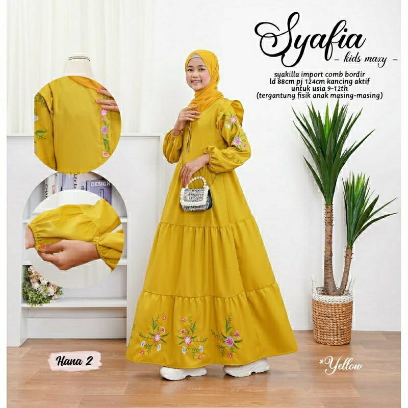 Syafia Kids Maxy, GAMIS LEBARAN ANAK PEREMPUAN CANTIK MODIS FIT 9-12 THN BAHAN SYAKILLA IMPORT MIX BORDIR TERMURAH TERLARIS OOTD