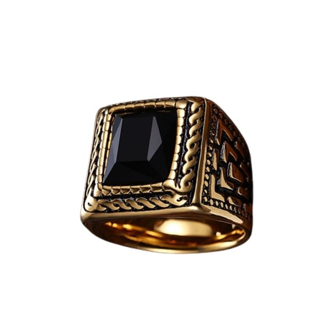 Cincin Pria Batu Hitam Black Onyx Emas Ukiran Kotak Men RIng Ori C27
