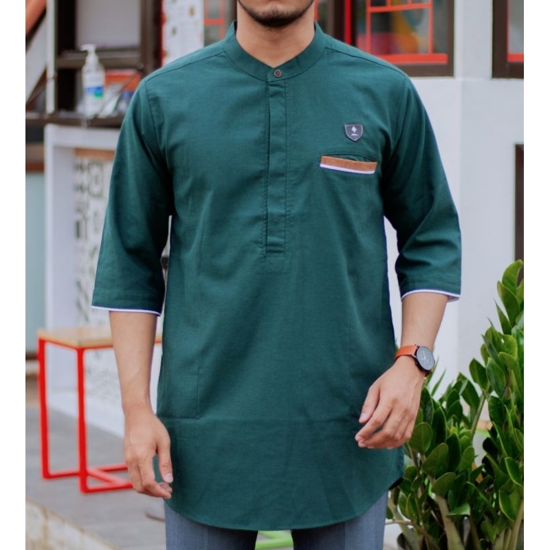 BAJU KOKO KURTA PAKISTAN PAKAIAN MUSLIM PRIA BAHAN KATUN WARNA MAROON NAVY HITAM TAN ARMY UKURAN M L