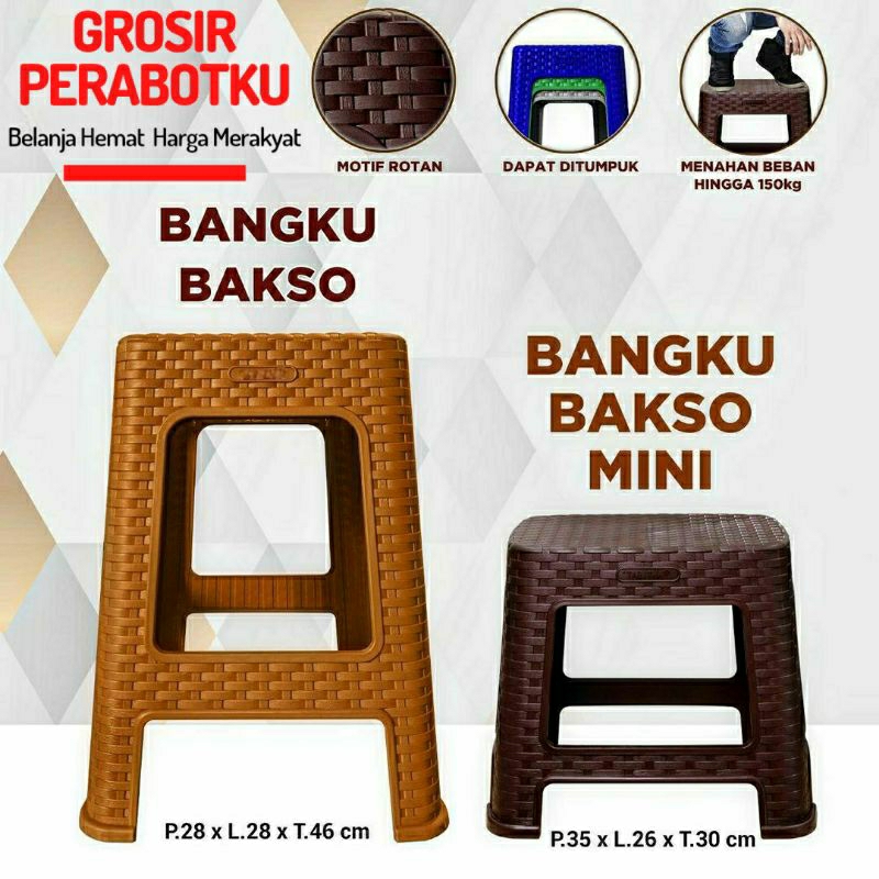 Kursi Bangku Plastik Baso Rotan Motif Anyaman Tebal Kuat &amp; Kokoh