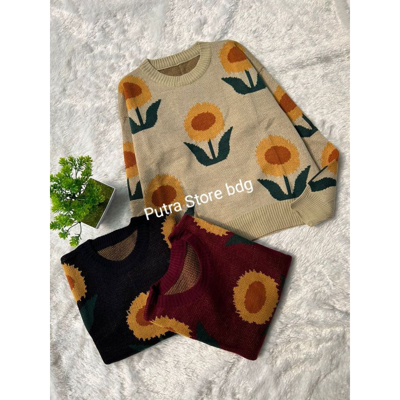 RARA SWEATER RAJUT WANITA MOTIF SUNFLOWER