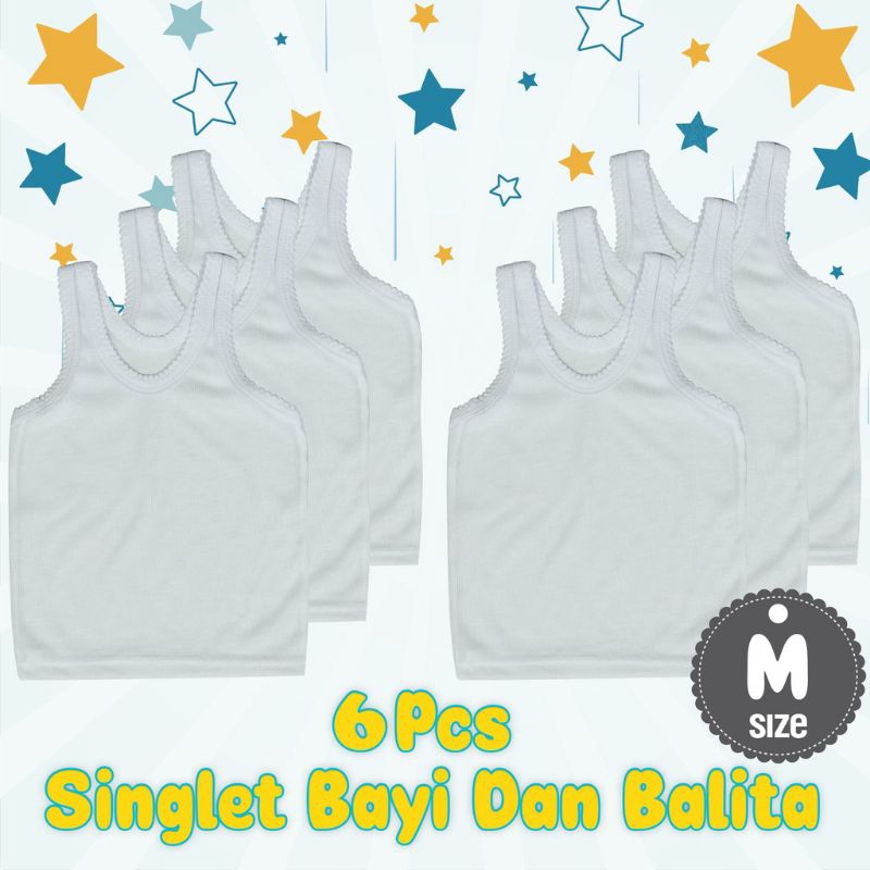 6 PCS Singlet Putih Anak Size M (6-12 bulan)