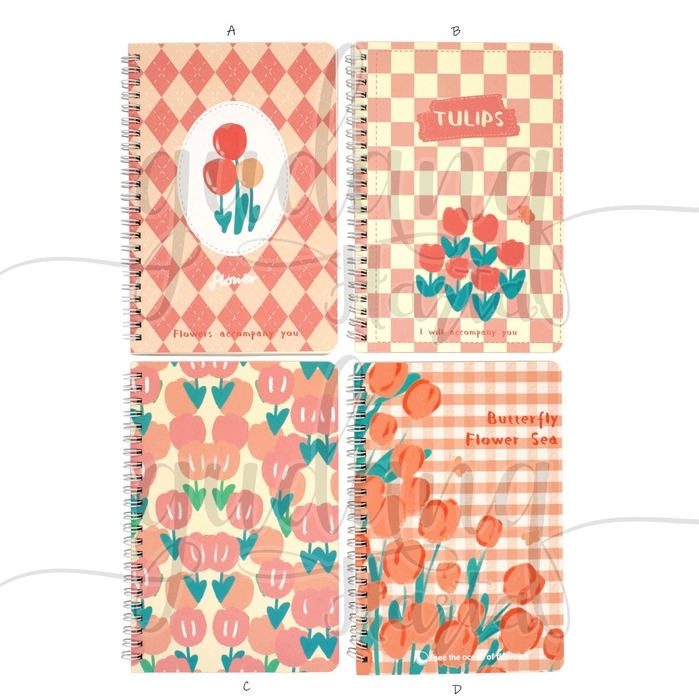 Notebook A5 Spiral Pink Tulip Series Buku Tulis Motif Bunga Tulip Merah Muda GH 308169