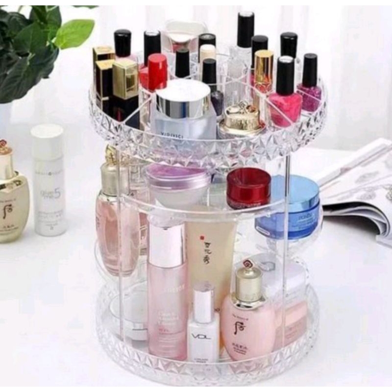 rak mak up kosmetik acrylic putar 360 derajat diamond