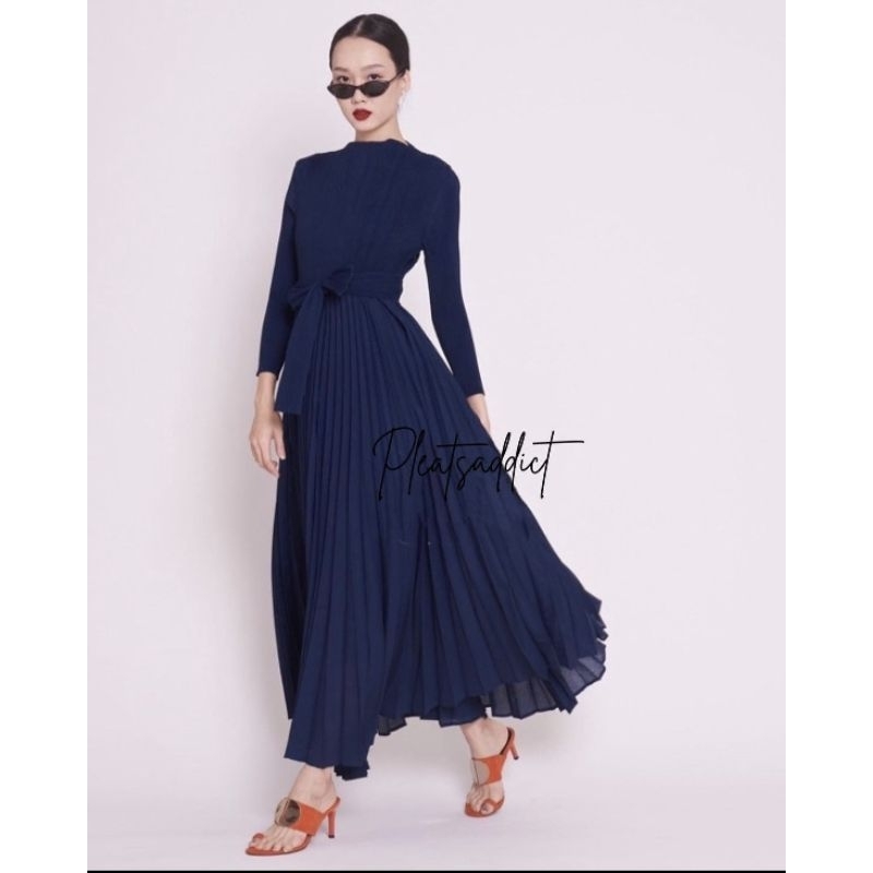 Preloved Rope Dress Premium Pleats Navy Allsize
