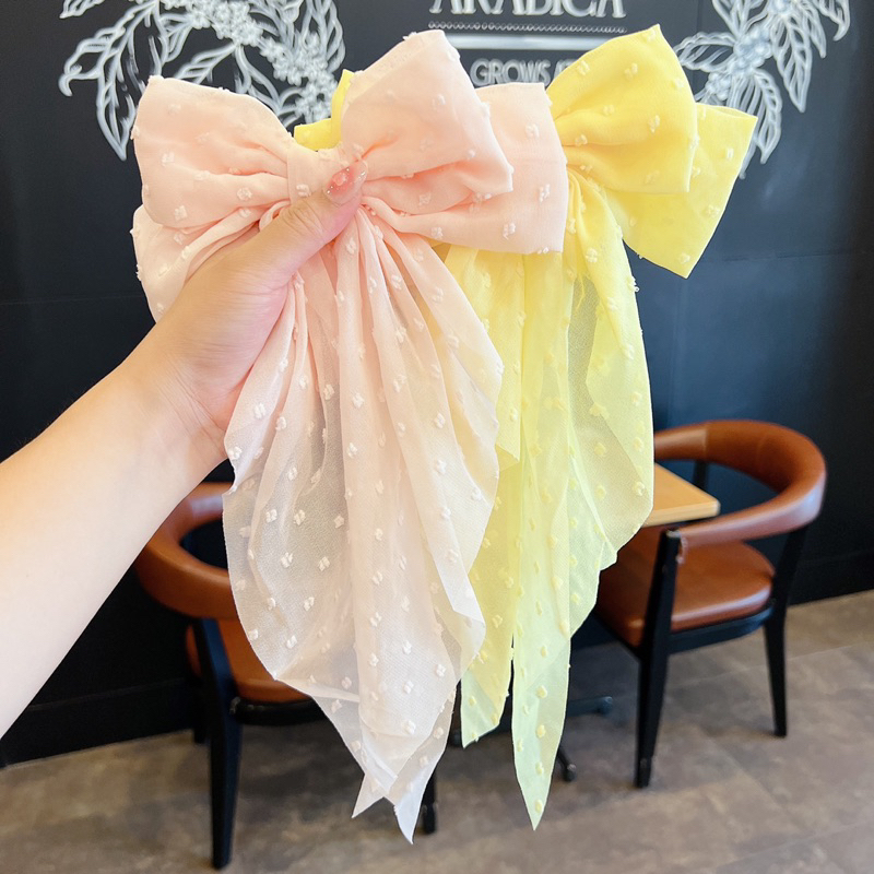 Delunashop Jepit Rambut Dasi Kupu-Kupu Klip pita panjang Wanita Korea Ribbon Long Big Bow Hairpin All-match Elegan Temperamen Baik Aksesori Impor Fashion Murah pita renda polos