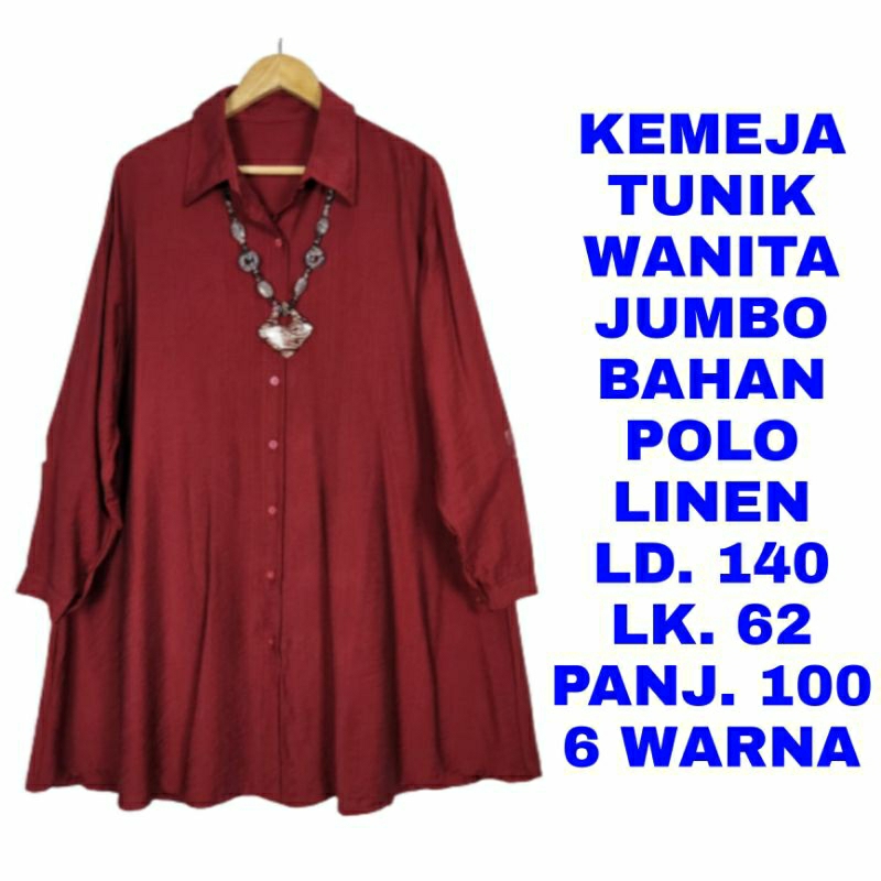 WK KEMEJA TUNIK WANITA JUMBO LD. 140 BAJU ATASAN LENGAN PANJANG MUSLIM