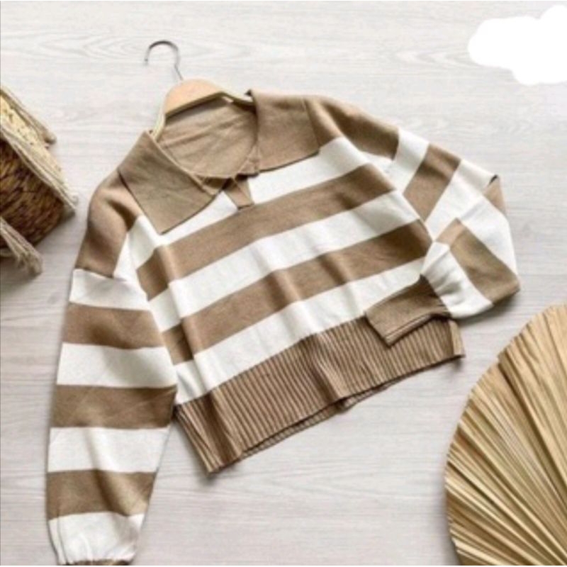 SWEATER RAJUT VALENCIA /SWEATER BLASTER WANITA KOREA CROP/ATASANPOLLETRAJUT-Mocca