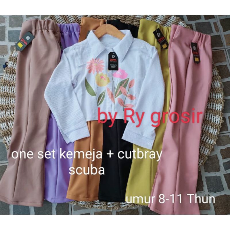 ONE SET KIDS KEMEJA CROP + CELANA CUTBRAY