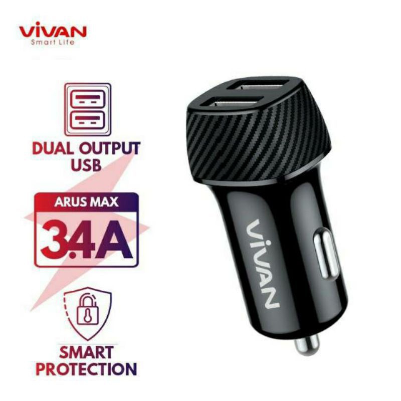 BATAM GROSIR (AKR) CC02C VIVAN CAS HP MOBIL / CAR CHARGER VIVAN CC02C FAST CHARGING 3.4A