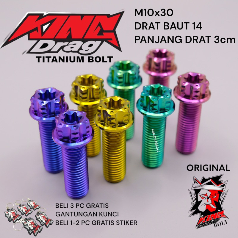 baut TITANIUM 01 original KINGDRAG THAILAND M10x30 10x30 baut 14 panjang drat 3cm PREMIUM QUALITY