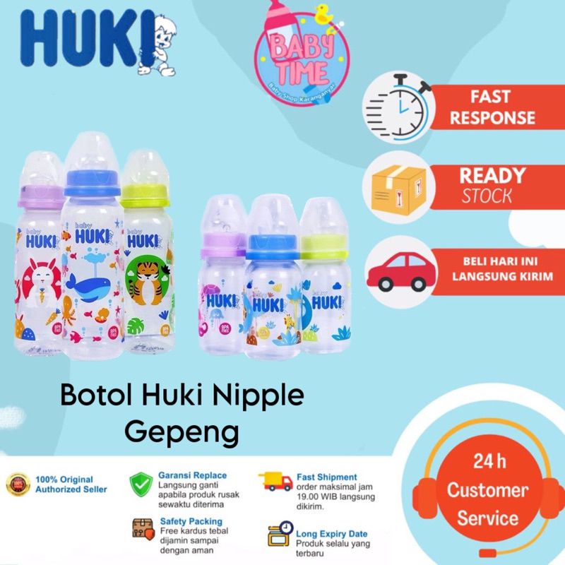 Huki Baby Botol Susu DOT GEPENG Slim Neck Orthodontic 60ml, 120ml, 240ml