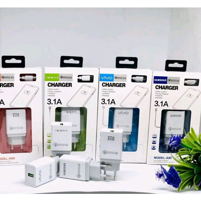 BATAM SHOPPING MALL (PUR) A80 ORIGINAL  FAST CHARGING / CAS HP 3.5A QUICK CHARGER 3.0 / CHARGER MICR
