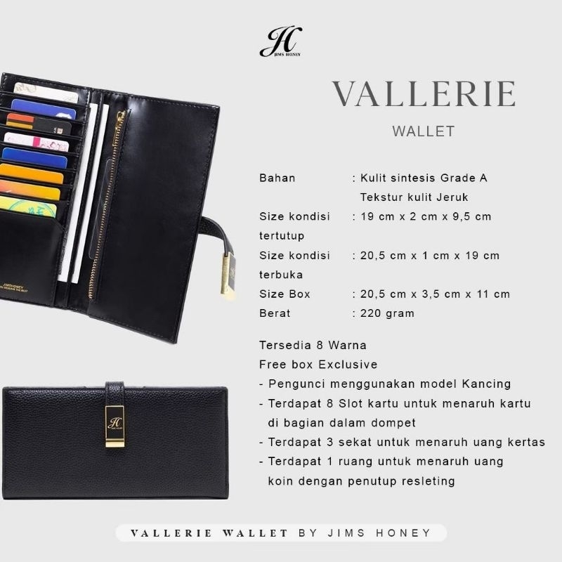 VALLERIE WALLET JIMS HONEY ORI DOMPET TIPIS PANJANG WANITA IMPOR FASHION CEWEK KOREA TEMPAT KARTU MINIMALIS