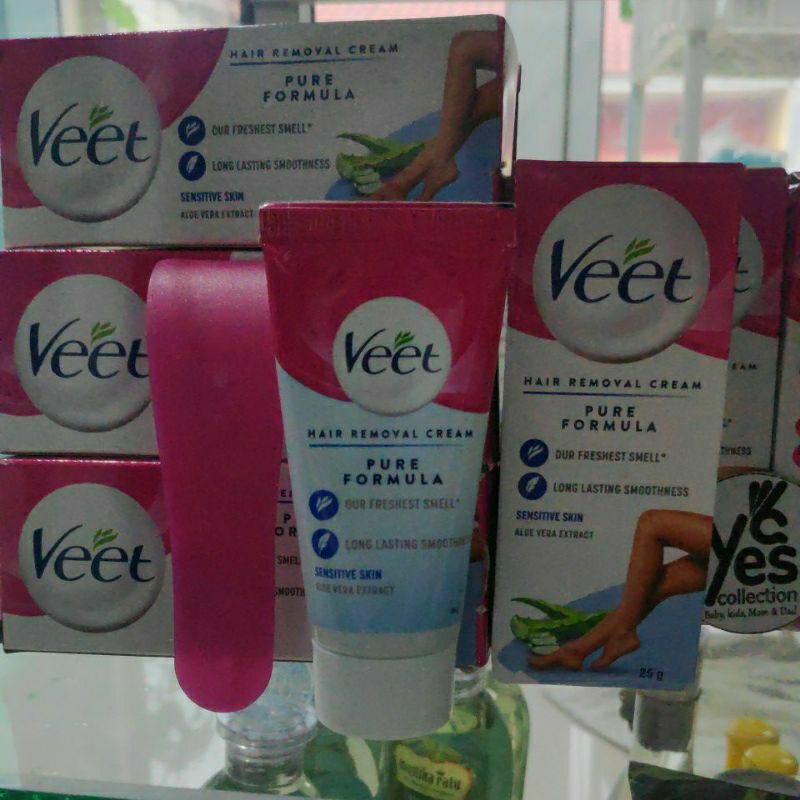 Veet Hair Removal Cream 25g Pencukur Bulu Rambut Perontok Ketiak Tangan Kaki Sensitive Skin Kulit Normal Fit Vet Free Spatula