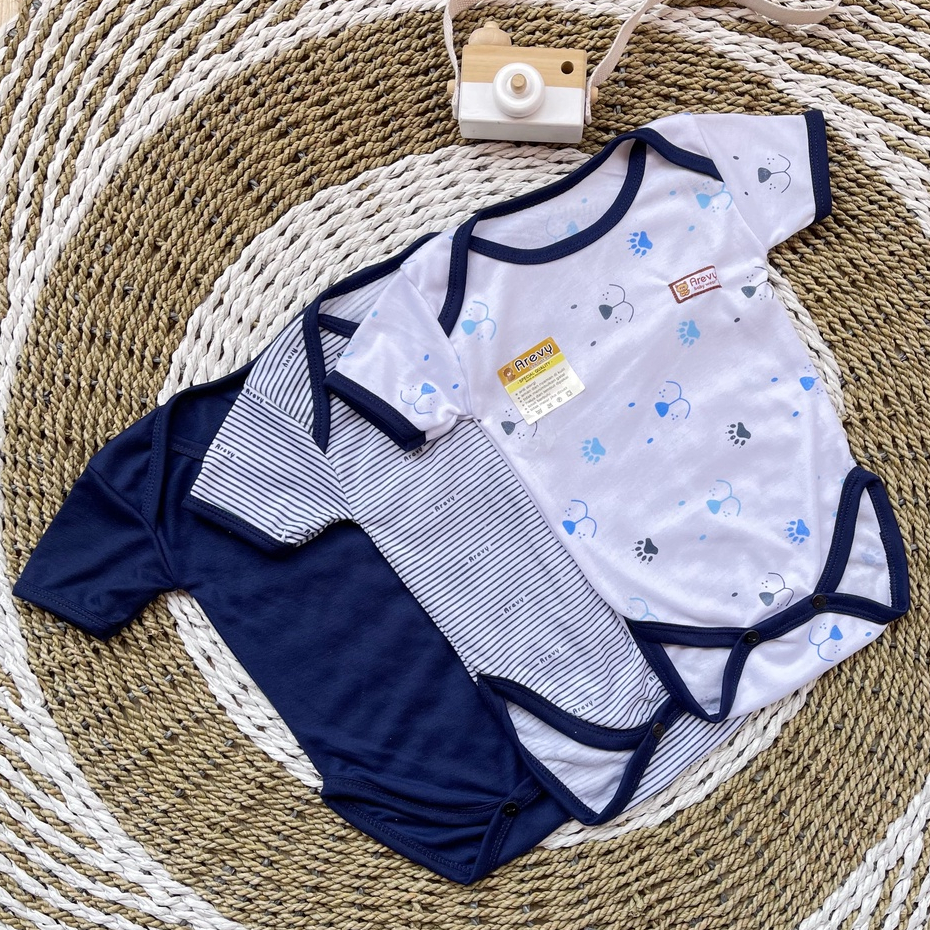 Bodysuit / Jumper Pendek / Baju Kodok Bayi Segitiga Arevy Babywear 3 Pcs Seri Navy 0-6 Bulan Katun Best Seller Baby Newborn