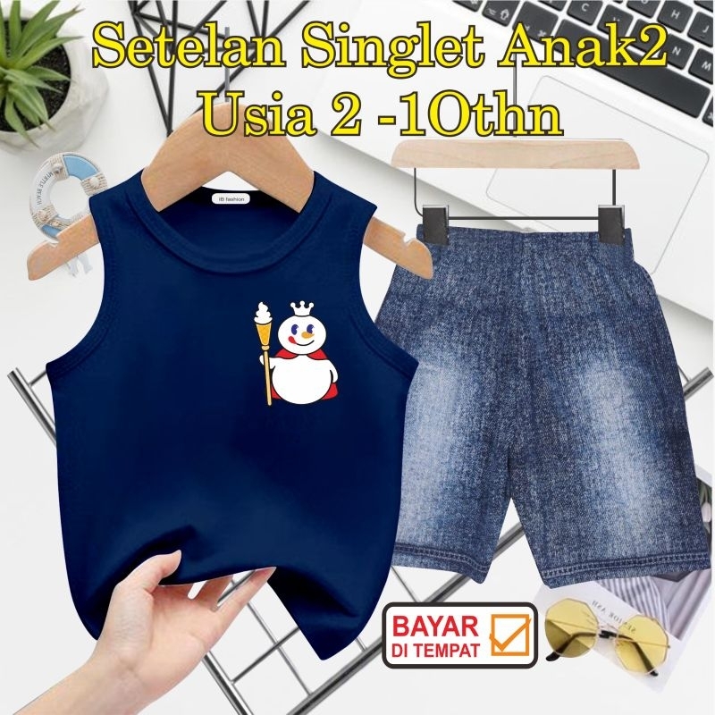 ((IB))SETELAN ANAK2 SINGLET SEMI JEANS/LOGO MIXUE DIGITAL SABLON