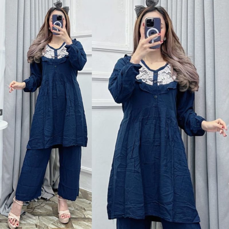 [BISA COD BAYAR DIRUMAH] NEW ONESET TUNIK RENDA// SETELAN CELANA PANJANG TUNIK RENDA DASTER ARAB VIRAL LENGAN PANJANG