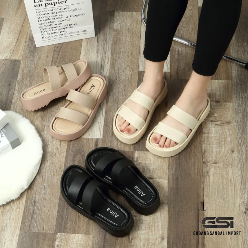 Sandal wedges platform wanita ban 2 karet jelly import IRISH