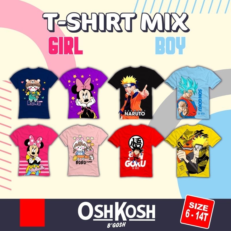 05shk05h Kaos Anak Laki Laki Tangan Pendek Junior Edisi Naruto One Peace Minnie Mouse Usia 6-14 Tahun