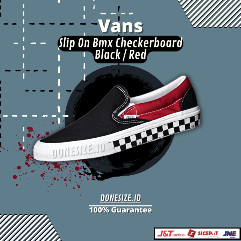 Sepatu Vans Original Slip On Bmx Checkerboard Black / Red | Sepatu Slip On | Vans Original