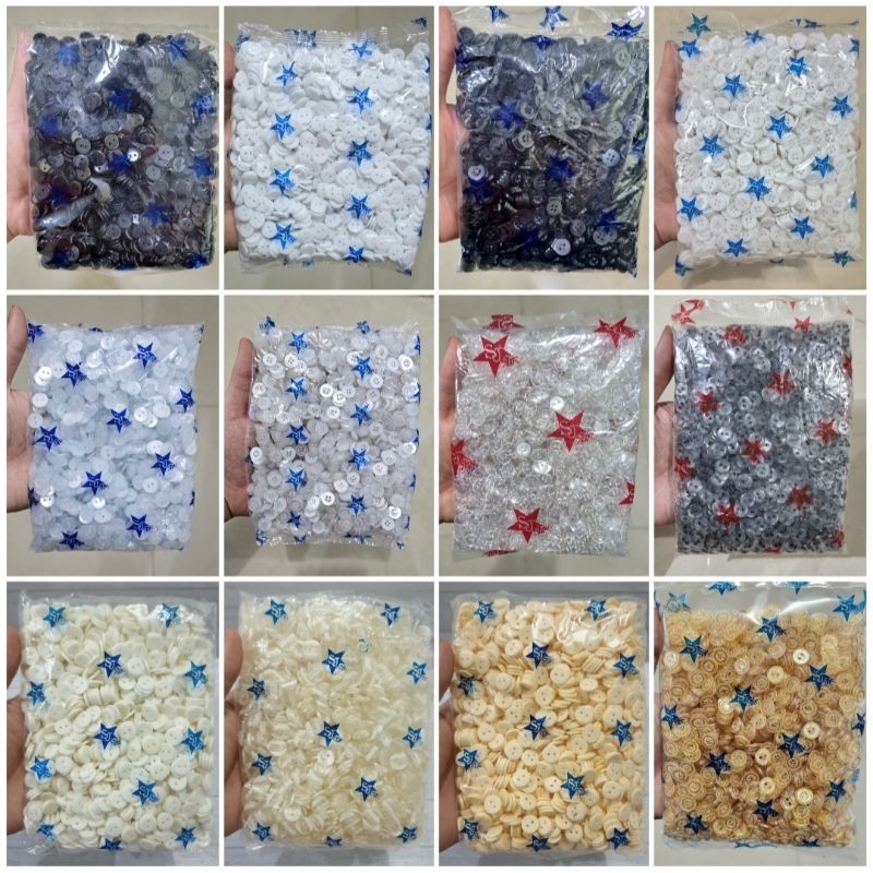 Kancing Baju/Hem/Kemeja Bening 4 Lubang 11mm/1,1cm/18L @10 gros