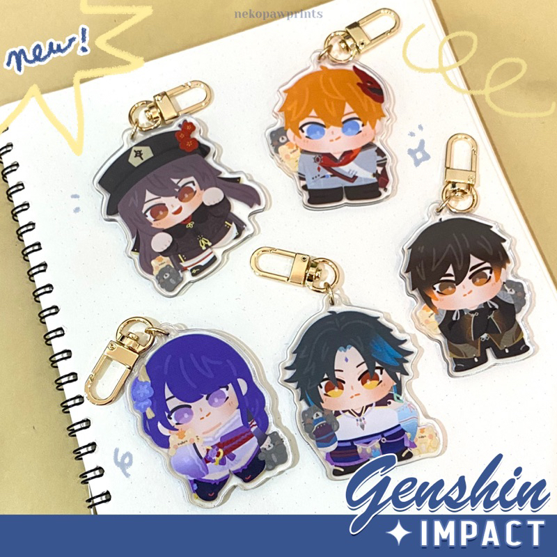 nekopawprints: genshin impact acrylic keychain — gantungan kunci raiden shogun xiao childe zhongli h