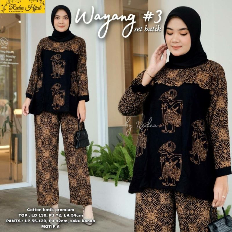 Setelan Wanita Wayang Hitam Set Rempel Batik Cap Rayon Samitex | Setelan Wanita| BATIK CAP WAYANG HITAM PUTIH | RAYON SAMITEX | Premium Quality | COD