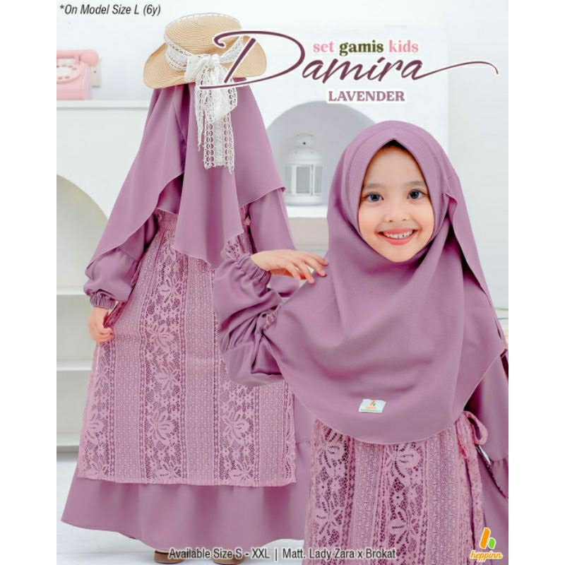 (outer brokat) Set gamis anak Damira ori by Heppinn/Gamis anak adem spesial lengkap dengan jilbab da