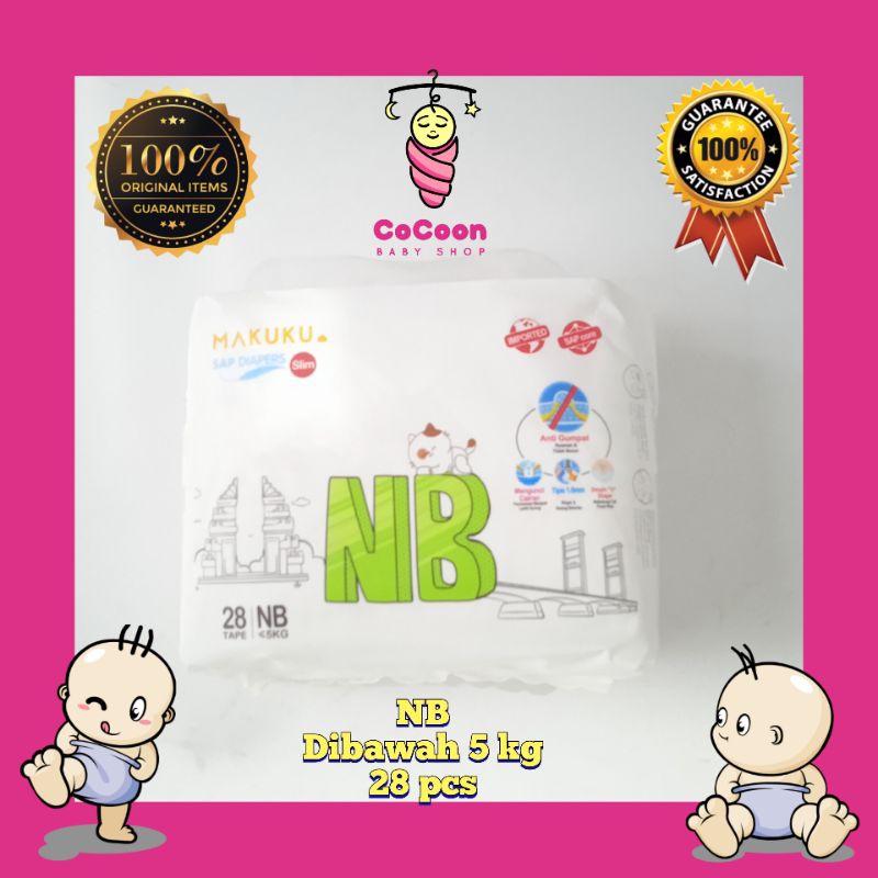 Popok Bayi Baru Lahir Makuku SAP Slim Diapers NB28 NB 28 Tipe Perekat