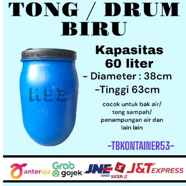 DRUM HDPE BIRU 60 LITER - TONG BIRU AIR, TONG SAMPAH / BAK MANDI DLL