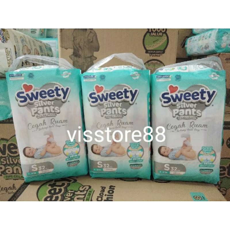 diaper sweety silver pants s 32 popok tipe celana s32 [ 3 x 32 pcs ] popok bayi murah