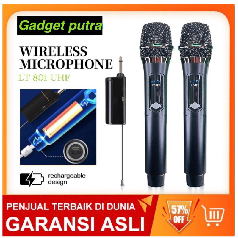 LT-801 Wireless Microphones 1 receiver 2mic wireles ,Dual Handheld Mic With Receiver,Chargeable  Mic Nirkabel Mikrofon Portabel