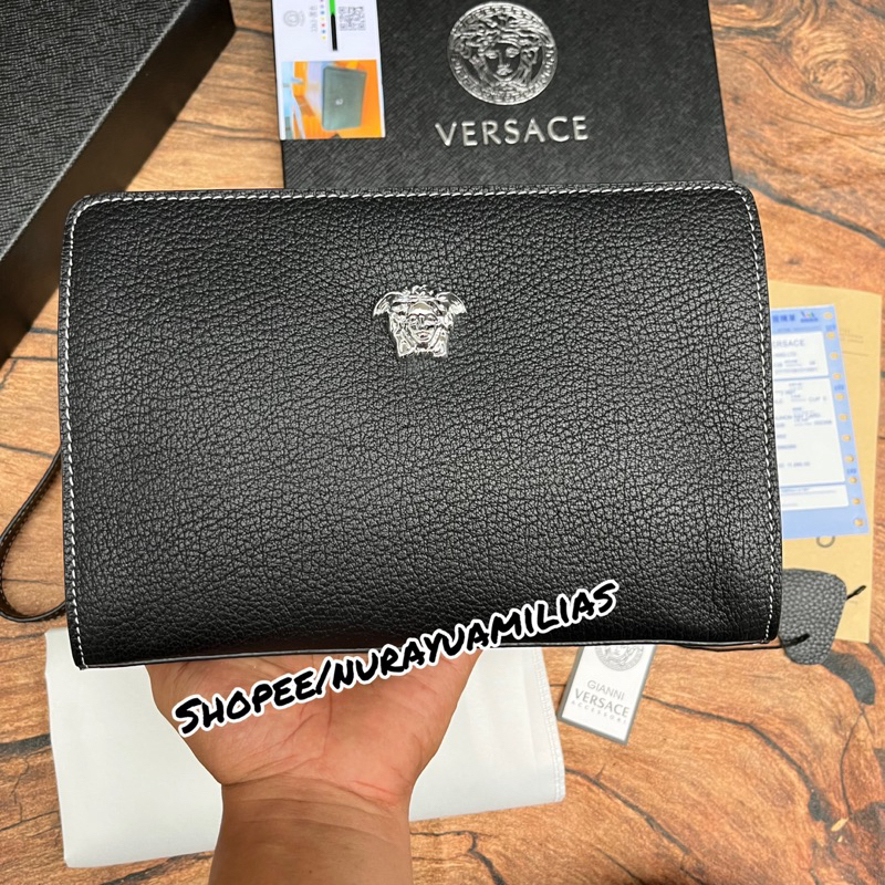 Clutch Versace full kulit asli import tas clutch pria branded dengan kode konci