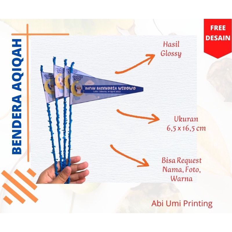BENDERA AQIQAH /Request nama, tema + foto (Hasil Glossy)