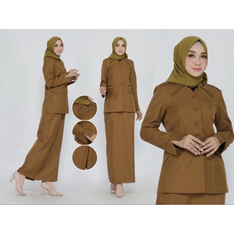 SERAGAM PEMDA PDH ROK A/ROK.SPAN/CELANA PANJANG PEMDA TUA  FREE HIJAB CANTIK.
