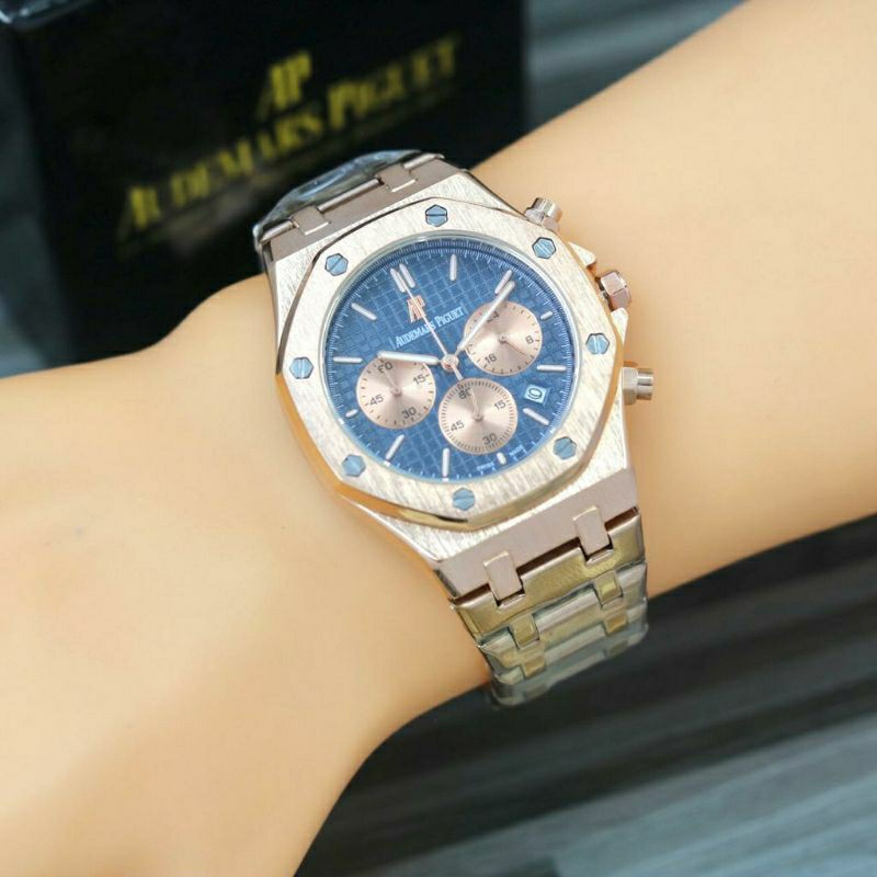 AP CHRONOGRAPH AKTIF JAM TANGAN AUDEM45 P1GUET TERBARU RANTAI STAINLISS PRIA FREE BOX